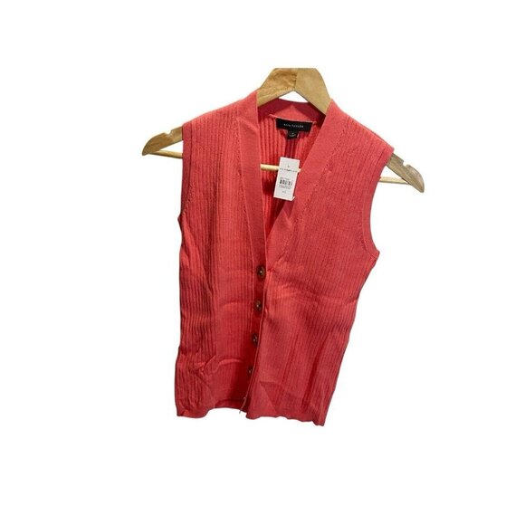Ann Taylor XS Coral Ribbed Cardigan Sweater Vest NEW Preppy - Picture 2 of 4